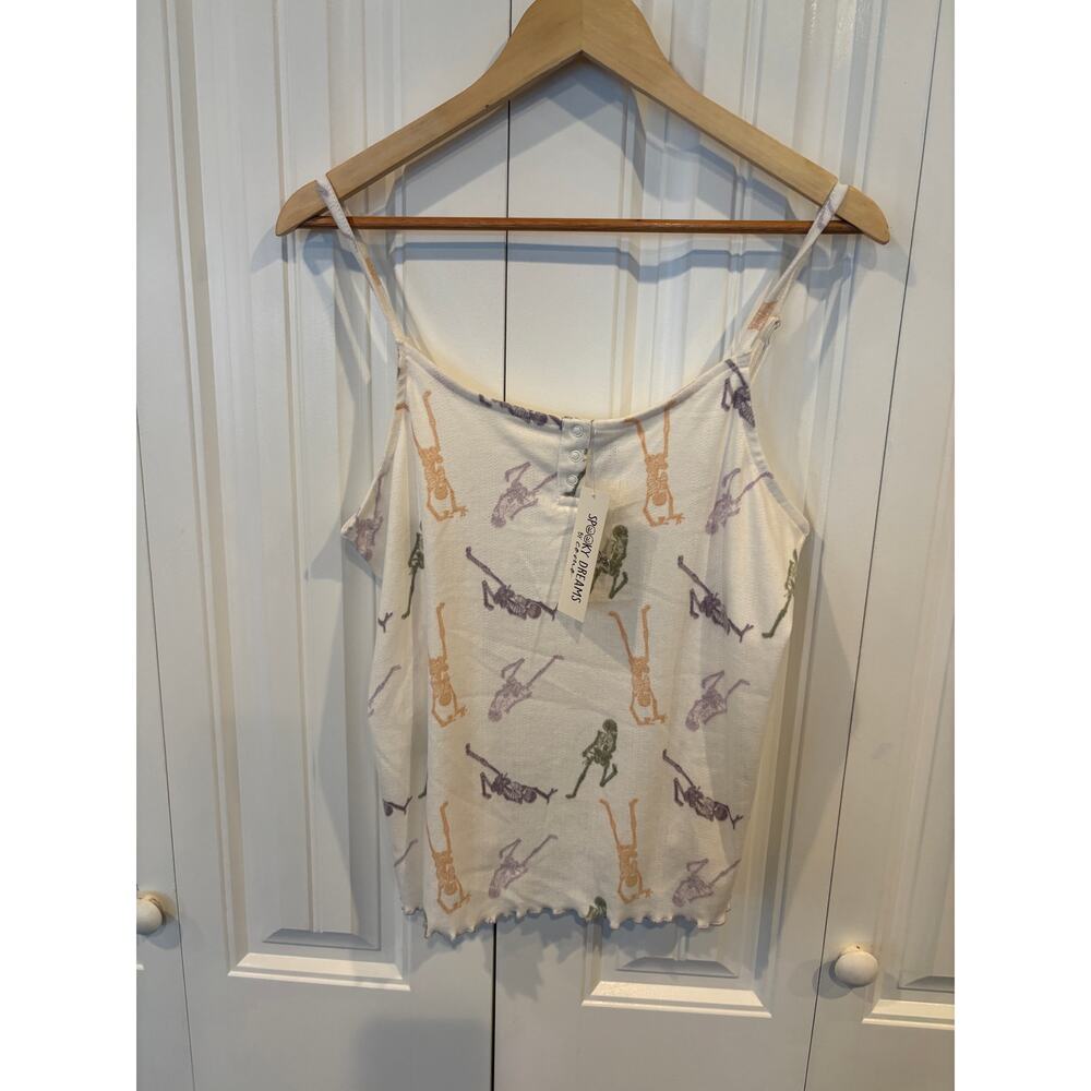 Spooky Dreams White‎ Skeleton Print Sleep Cami Size Medium